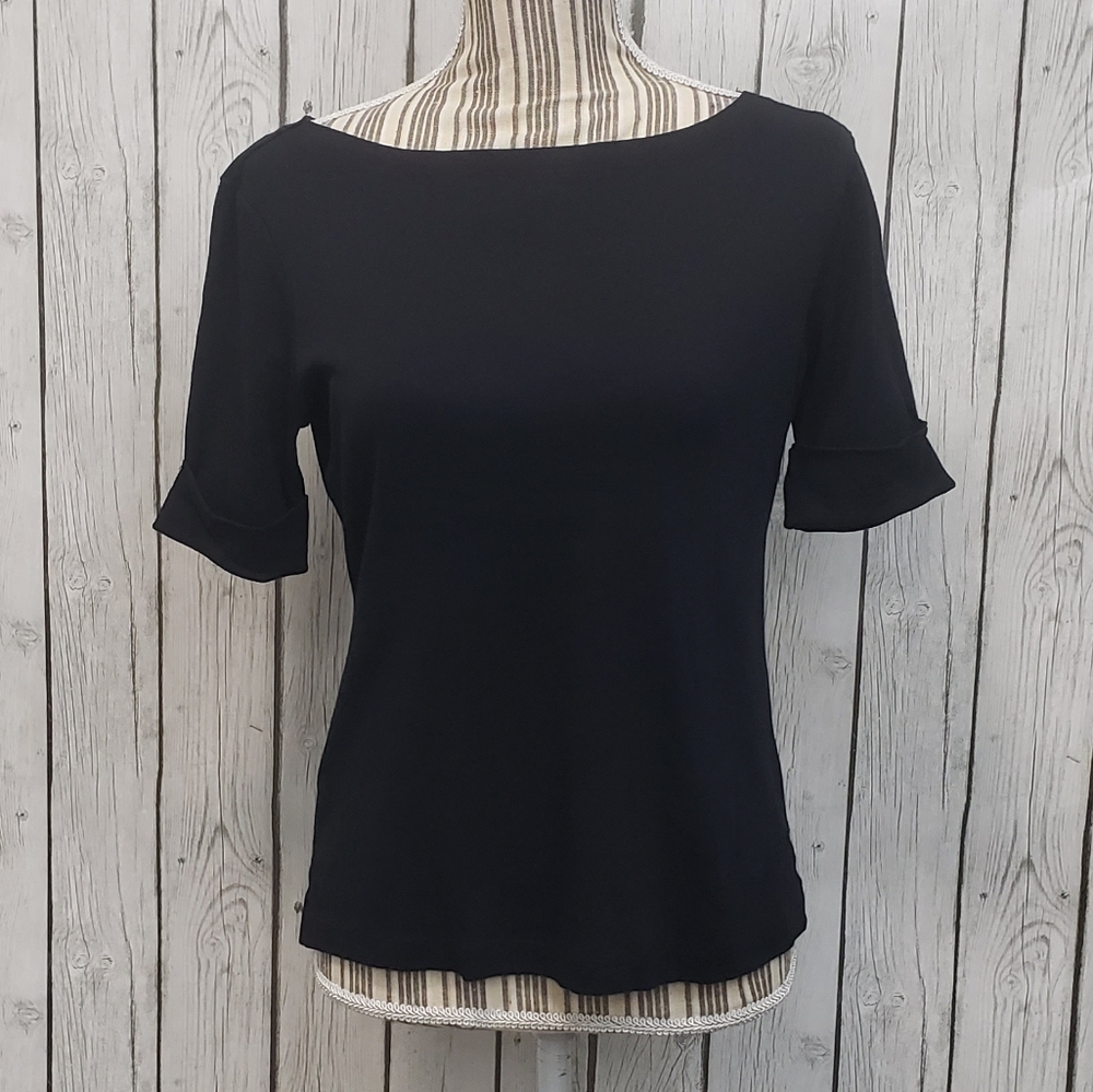 Karen Scott Cuff Short-Sleeve Blouse, Size PM